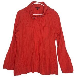 Eileen Fisher Stand Collar Stowaway Hood Rumpled Orange Jacket Womens L *read*